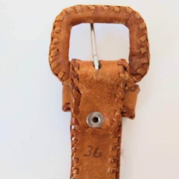 Vintage Women's Handmade Woven Edge Leather & Kilim Blanket Belt - marked Sz 36 - Picture 7 of 11